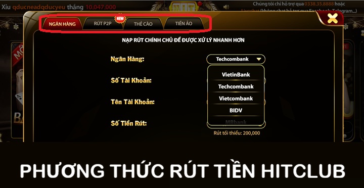 Những phương thức rút tiền Hitclub